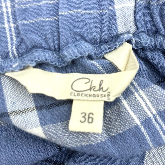 Clockhouse Off Shoulder Top S Blue Plaid Puff Sleeve Button Front Boho - Picture 10 of 11